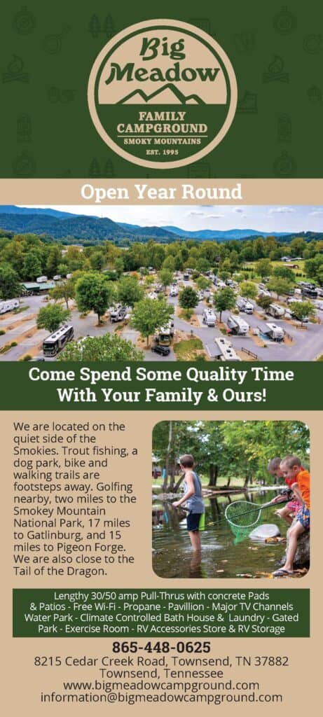 A print flyer for Big Meadow Campground.