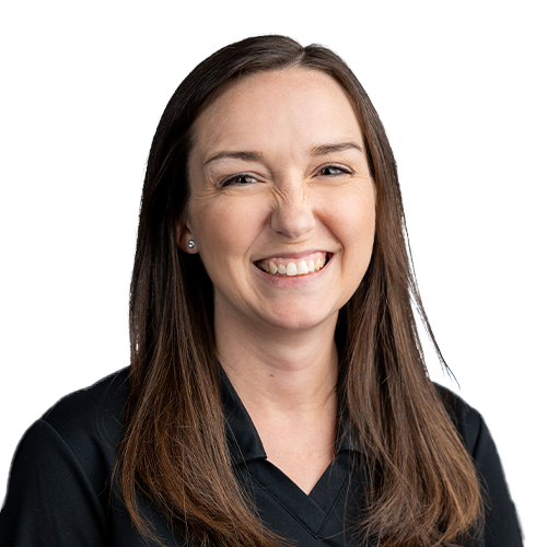 A smiling woman in a black shirt offering IT expertise and network maintenance.