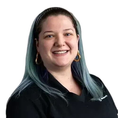 Olivia-transformed A woman with blue hair and IT expertise manages and maintains your network and IT investments.